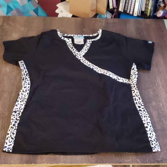 Uniform Advantage Tops - Butter-Soft by UA Black  & Animal print scrub top